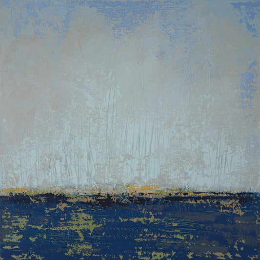 Blue horizon "Broken Rules" coastal acrylic painting.