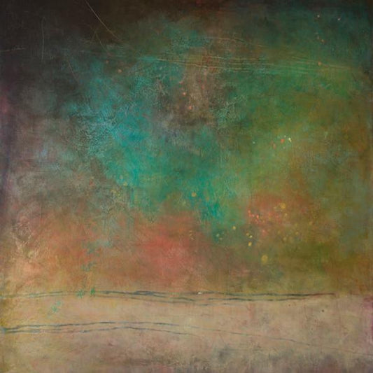 Teal green abstract painting in oil and cold wax medium