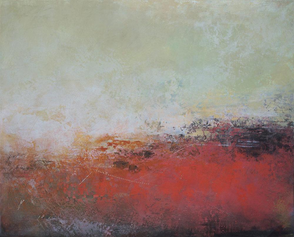 Yellow and red abstract landscape painting