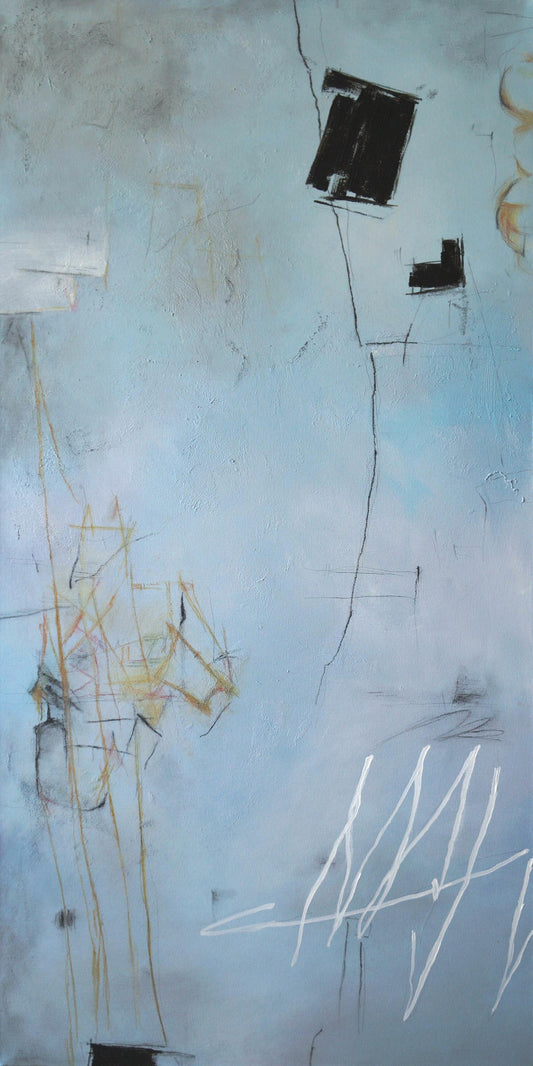 blue neutral tall narrow abstract expressionist painting