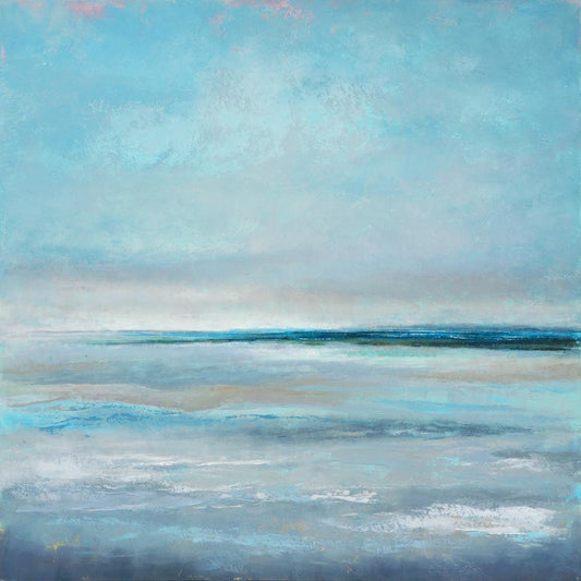 gray and blue abstract seascape painting 36x36