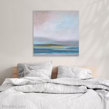 Load image into Gallery viewer, serene pink coastal painting above bed

