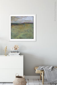 Square abstract beach artwork "Dijon Dunes," digital download by Victoria Primicias, decorates the foyer.