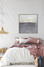 Load image into Gallery viewer, Neutral color abstract coastal wall decor &quot;Fog Island,&quot; printable art by Victoria Primicias, decorates the bedroom.

