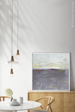 Load image into Gallery viewer, Neutral color abstract coastal wall decor &quot;Fog Island,&quot; digital artwork by Victoria Primicias, decorates the dining room.
