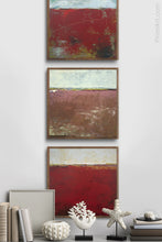 Load image into Gallery viewer, Red abstract ocean painting &quot;Scarlet Sound,&quot; digital download by Victoria Primicias, decorates the entryway.
