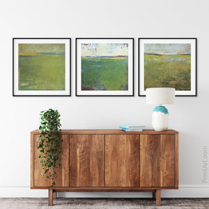 Modern abstract landscape art "Above Anything," downloadable art by Victoria Primicias, decorates the entryway.