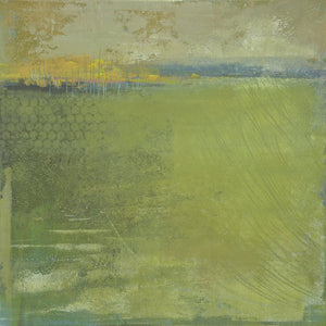 Yellow-green abstract landscape art "Above Anything," metal print by Victoria Primicias