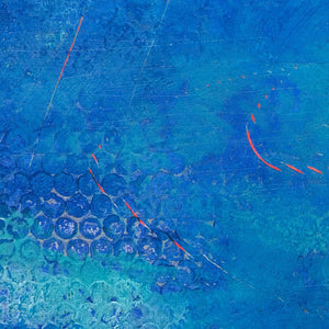 Closeup detail of coastal blue abstract seascape painting"Aegean Crossing," downloadable art by Victoria Primicias