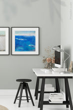 Load image into Gallery viewer, Coastal blue abstract beach art &quot;Aegean Crossing,&quot; digital download by Victoria Primicias, decorates the office.
