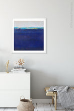 Load image into Gallery viewer, Navy blue abstract beach wall decor &quot;After Hours,&quot; downloadable art by Victoria Primicias, decorates the entryway.
