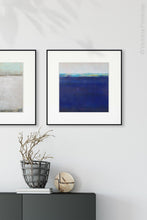 Load image into Gallery viewer, Navy blue abstract beach wall decor &quot;After Hours,&quot; digital print by Victoria Primicias, decorates the entryway.
