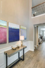 Load image into Gallery viewer, Navy blue abstract beach wall decor &quot;After Hours,&quot; digital print by Victoria Primicias, decorates the foyer.
