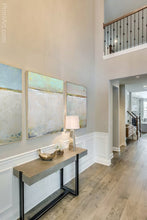 Load image into Gallery viewer, Zen muted abstract seascape painting &quot;Alabaster Sands,&quot; downloadable art by Victoria Primicias, decorates the foyer.
