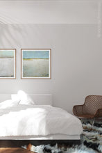 Load image into Gallery viewer, Zen muted abstract beach art &quot;Alabaster Sands,&quot; downloadable art by Victoria Primicias, decorates the bedroom.
