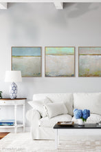 Load image into Gallery viewer, Zen muted abstract seascape painting &quot;Alabaster Sands,&quot; downloadable art by Victoria Primicias, decorates the living room.
