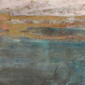 Closeup detail of indigo abstract beach art "Almost Forgotten," fine art print by Victoria Primicias