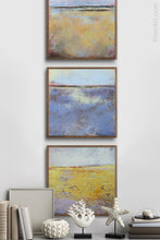 Load image into Gallery viewer, Bright abstract landscape art &quot;Amalfi Sound,&quot; digital art landscape by Victoria Primicias, decorates the entryway.
