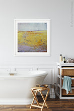 Load image into Gallery viewer, Bright abstract landscape painting &quot;Amalfi Sound,&quot; digital download by Victoria Primicias, decorates the bathroom.
