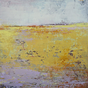 Yellow abstract landscape painting "Amalfi Sound," wall art print by Victoria Primicias