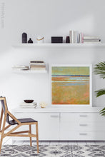 Load image into Gallery viewer, Zen abstract beach wall art &quot;Amber Keys,&quot; downloadable art by Victoria Primicias, decorates the office.
