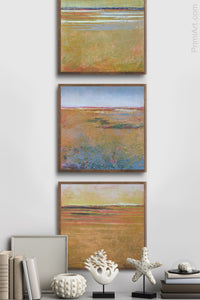 Zen abstract beach wall decor "Amber Keys," digital download by Victoria Primicias, decorates the foyer.