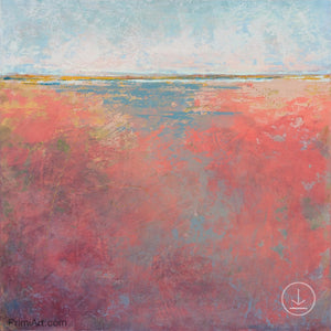 Square abstract landscape art "Azalea Coast," downloadable art by Victoria Primicias