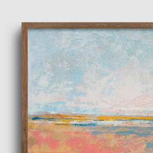 Closeup detail of square abstract landscape art "Azalea Coast," downloadable art by Victoria Primicias