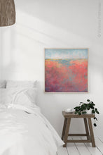 Load image into Gallery viewer, Square abstract landscape art &quot;Azalea Coast,&quot; downloadable art by Victoria Primicias, decorates the bedroom.
