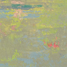 Load image into Gallery viewer, Closeup detail of yellow green abstract landscape art &quot;Bellini Fields,&quot; printable art by Victoria Primicias
