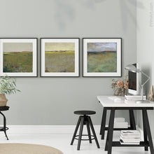 Load image into Gallery viewer, Modern abstract landscape art &quot;Brassy Pastures,&quot; downloadable art by Victoria Primicias, decorates the office.
