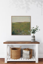 Load image into Gallery viewer, Modern abstract landscape art &quot;Brassy Pastures,&quot; downloadable art by Victoria Primicias, decorates the entryway.
