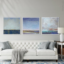 Load image into Gallery viewer, Indigo abstract beach wall art &quot;Broken Rules,&quot; canvas wall art by Victoria Primicias, decorates the living room.
