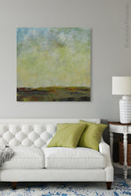 Load image into Gallery viewer, Square abstract landscape art &quot;Canary Winds,&quot; digital print by Victoria Primicias, decorates the living room.
