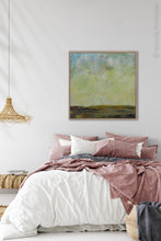 Load image into Gallery viewer, Square abstract landscape art &quot;Canary Winds,&quot; digital print by Victoria Primicias, decorates the bedroom.
