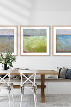 Load image into Gallery viewer, Blue abstract seascape painting&quot;Cantata Carolina,&quot; digital download by Victoria Primicias, decorates the dining room.
