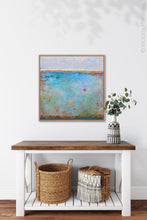 Load image into Gallery viewer, Colorful abstract seascape painting&quot;Cantata Carolina,&quot; metal print by Victoria Primicias, decorates the entryway.
