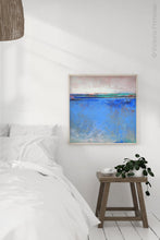 Load image into Gallery viewer, Zen abstract beach art &quot;Carolina Shores,&quot; digital download by Victoria Primicias, decorates the bedroom.
