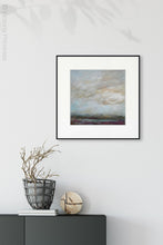 Load image into Gallery viewer, Gray abstract landscape painting &quot;Casual Vacancy,&quot; printable art by Victoria Primicias, decorates the foyer.
