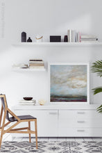 Load image into Gallery viewer, Gray abstract landscape painting &quot;Casual Vacancy,&quot; printable wall art by Victoria Primicias, decorates the office.
