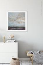 Load image into Gallery viewer, Gray landscape painting &quot;Casual Vacancy,&quot; digital download by Victoria Primicias, decorates the entryway.
