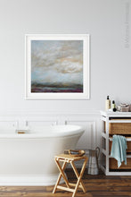 Load image into Gallery viewer, Gray abstract landscape art &quot;Casual Vacancy,&quot; downloadable art by Victoria Primicias, decorates the bathroom.
