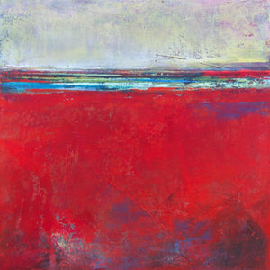 Red abstract seascape painting "Cherry Hollow," fine art print by Victoria Primicias