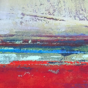 Closeup detail of red abstract beach wall art "Cherry Hollow," giclee print by Victoria Primicias