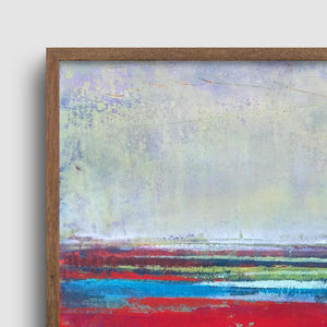 Closeup detail of red abstract seascape painting "Cherry Hollow," fine art print by Victoria Primicias