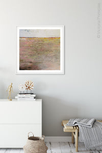 Pink abstract seascape painting "Cherry Inlet," printable wall art by Victoria Primicias, decorates the hallway.
