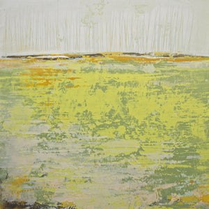Sunny abstract landscape painting "Citrus Morning," metal print by Victoria Primicias