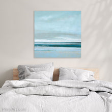 Load image into Gallery viewer, cloudy abstract seascape painting above bed
