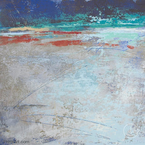 Blue and beige abstract beach wall art "Cobalt Chorus," digital art by Victoria Primicias