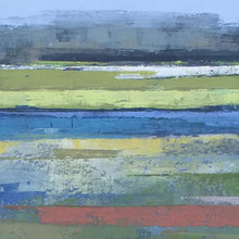 Load image into Gallery viewer, Closeup detail of blue abstract seascape painting&quot;Color Dance,&quot; downloadable art by Victoria Primicias, decorates the 
